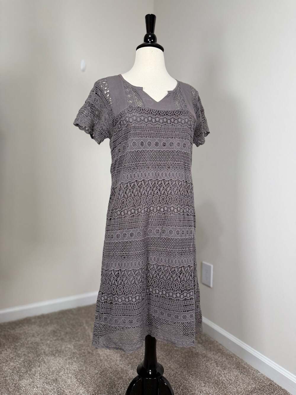Garnet Hill Crochet Lace Midi Dress Cotton Boho Romantic Cottagecore Coastal